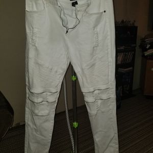 Mens white biker denim